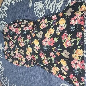 ZARA Black Floral V Neck Maxi Dress Fit Flare Long Sleeves Size L